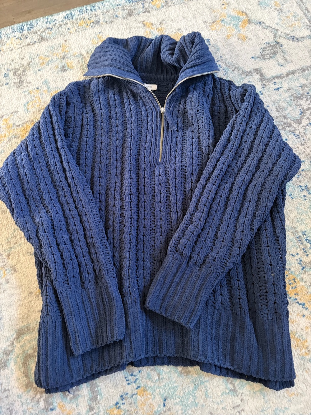 aerie Navy Cable Knit Half-Zip Sweater
